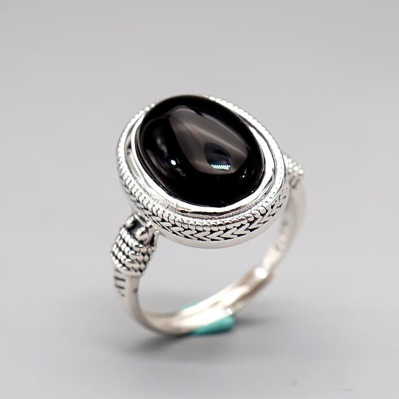 Wear FengShui Natural Black Onyx Adjustable Protection Ring