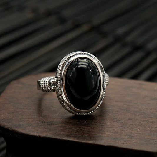 Wear FengShui Natural Black Onyx Adjustable Protection Ring