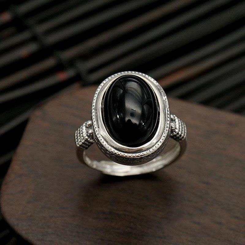 Wear FengShui Natural Black Onyx Adjustable Protection Ring