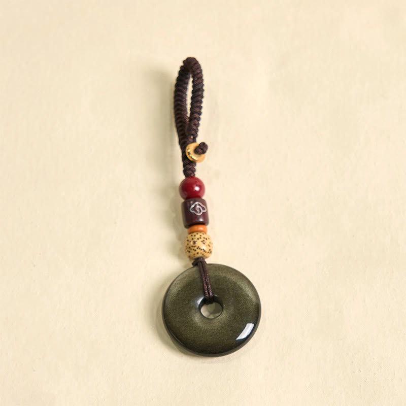 Wear FengShui Natural Gold Sheen Obsidian Peace Buckle Strengthen Key Chain