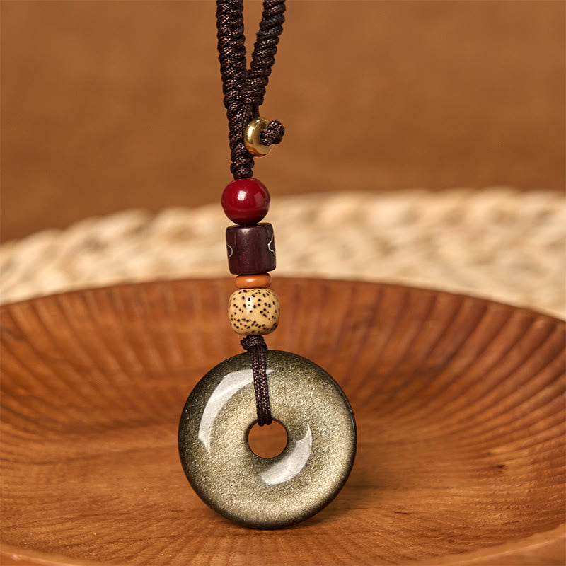 Wear FengShui Natural Gold Sheen Obsidian Peace Buckle Strengthen Key Chain