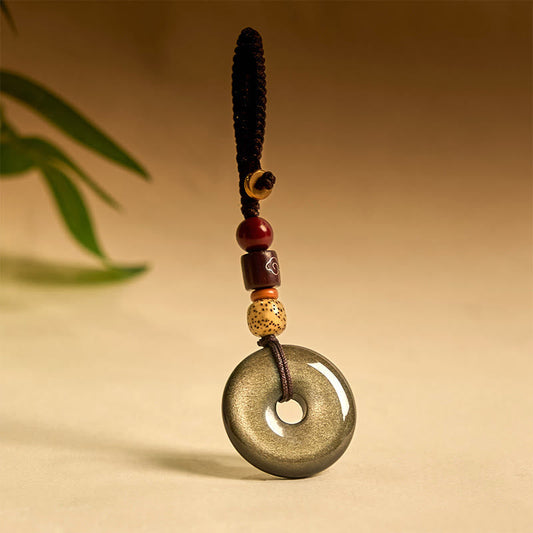 Wear FengShui Natural Gold Sheen Obsidian Peace Buckle Strengthen Key Chain