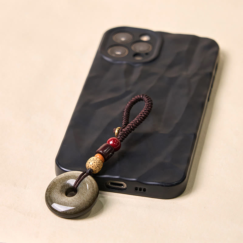 Wear FengShui Natural Gold Sheen Obsidian Peace Buckle Strengthen Key Chain