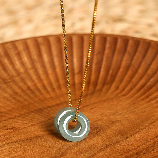 Wear FengShui Jade Double Peace Buckle Prosperity Necklace Pendant
