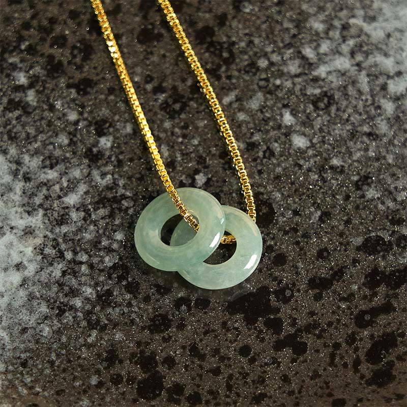Wear FengShui Jade Double Peace Buckle Prosperity Necklace Pendant