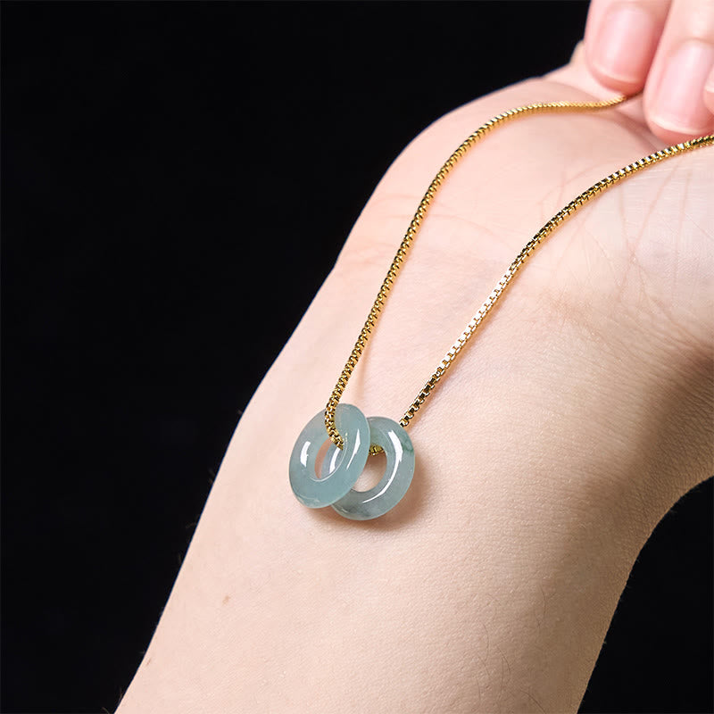 Wear FengShui Jade Double Peace Buckle Prosperity Necklace Pendant
