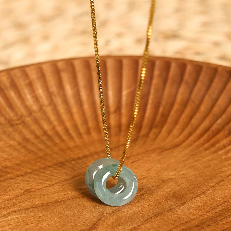 Wear FengShui Jade Double Peace Buckle Prosperity Necklace Pendant