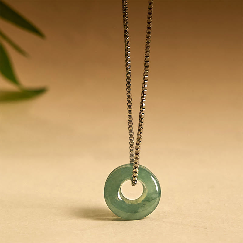 Wear FengShui Jade Double Peace Buckle Prosperity Necklace Pendant