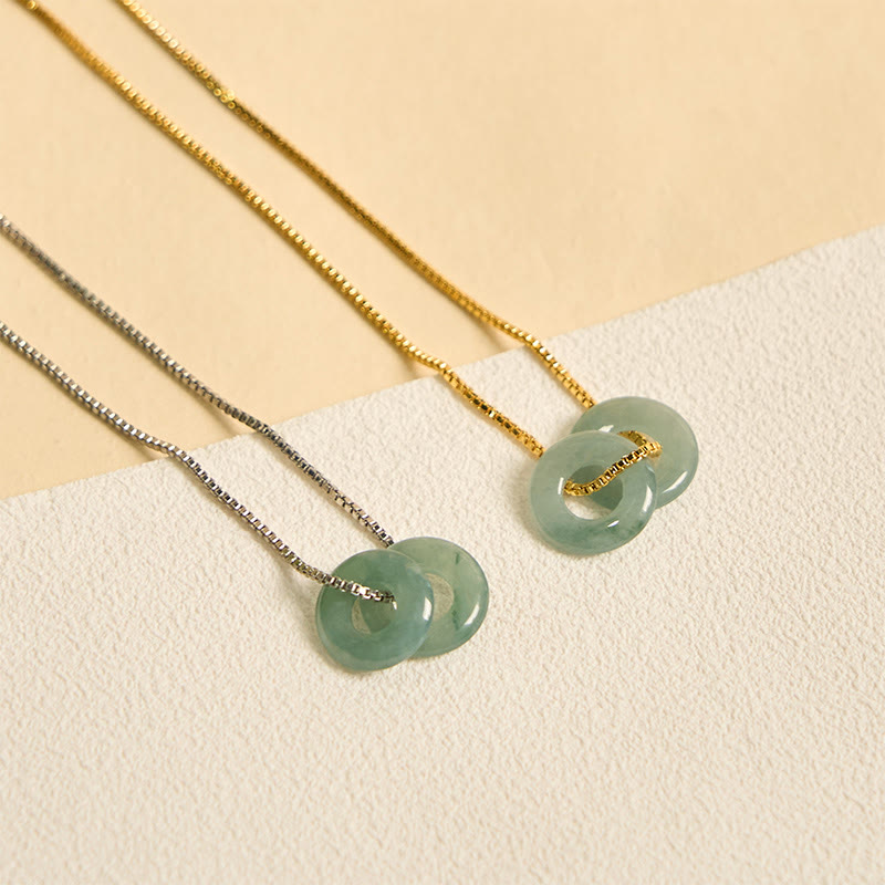 Wear FengShui Jade Double Peace Buckle Prosperity Necklace Pendant