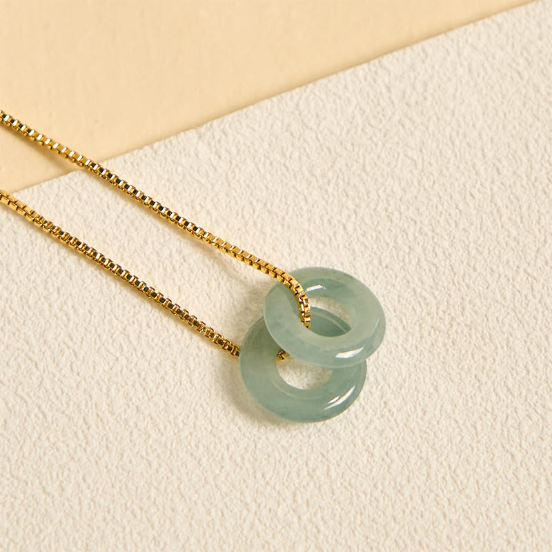 Wear FengShui Jade Double Peace Buckle Prosperity Necklace Pendant