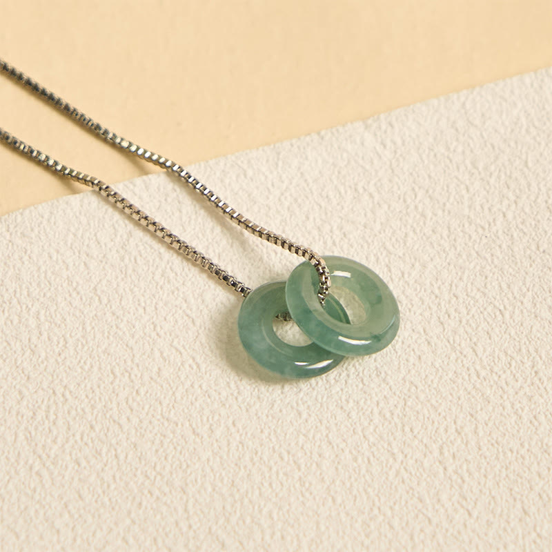 Wear FengShui Jade Double Peace Buckle Prosperity Necklace Pendant