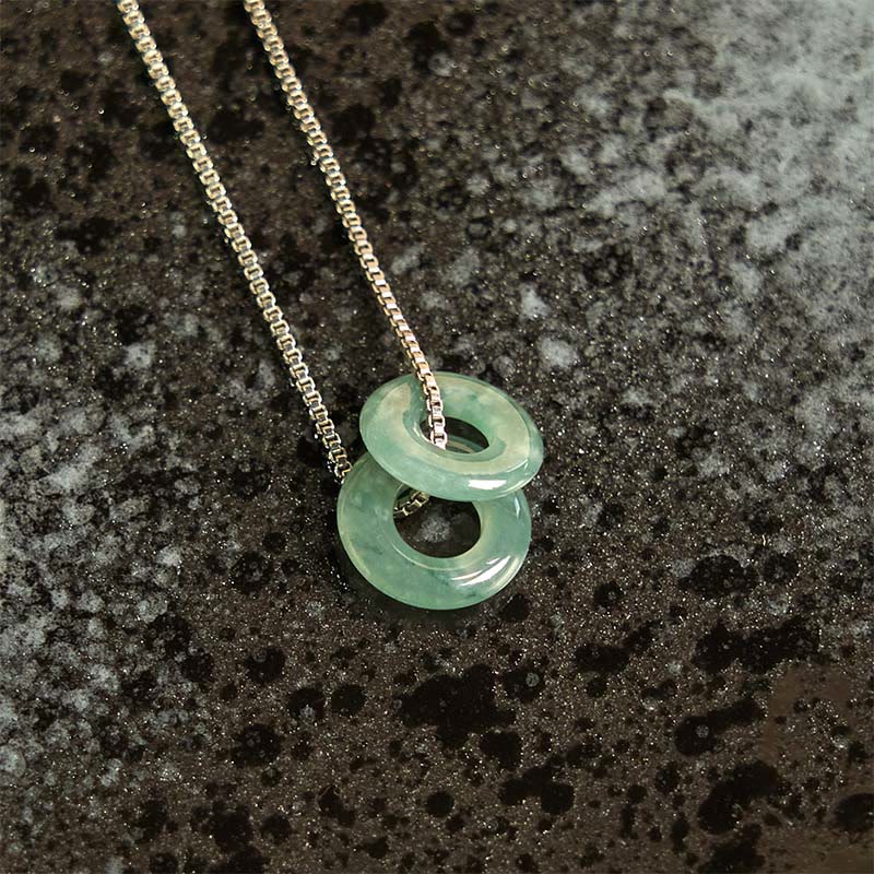 Wear FengShui Jade Double Peace Buckle Prosperity Necklace Pendant
