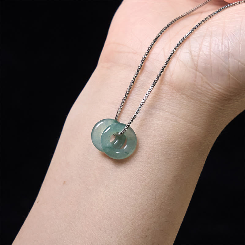 Wear FengShui Jade Double Peace Buckle Prosperity Necklace Pendant