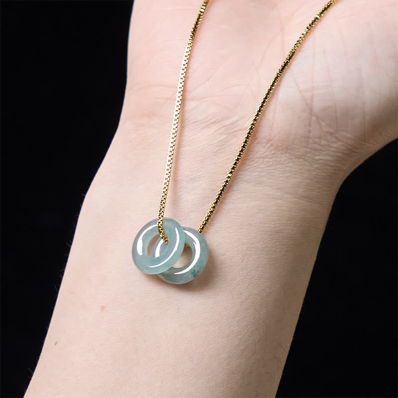 Wear FengShui Jade Double Peace Buckle Prosperity Necklace Pendant