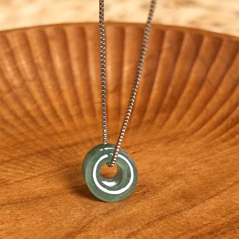 Wear FengShui Jade Double Peace Buckle Prosperity Necklace Pendant