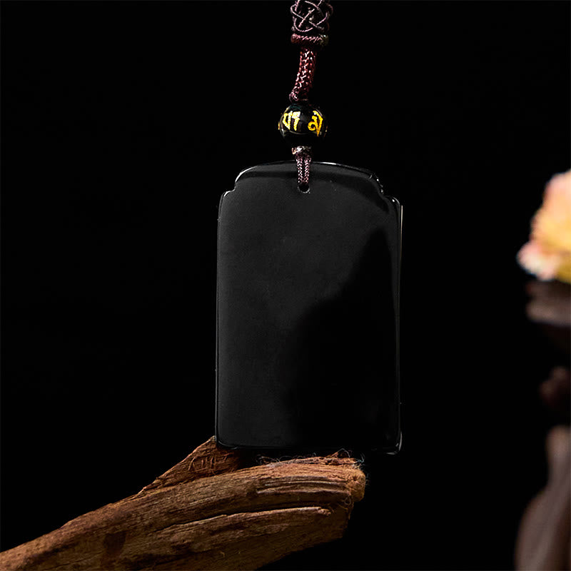 Wear FengShui Natural Black Obsidian Bamboo Fulfillment Necklace Pendant