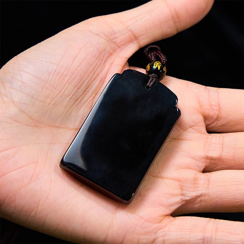 Wear FengShui Natural Black Obsidian Bamboo Fulfillment Necklace Pendant