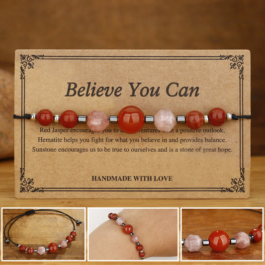 Wear FengShui Believe You Can Carnelian Red Jasper Hematite Sun Stone Positive Bracelet