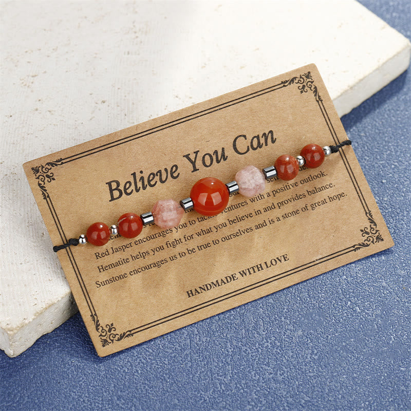 Wear FengShui Believe You Can Carnelian Red Jasper Hematite Sun Stone Positive Bracelet