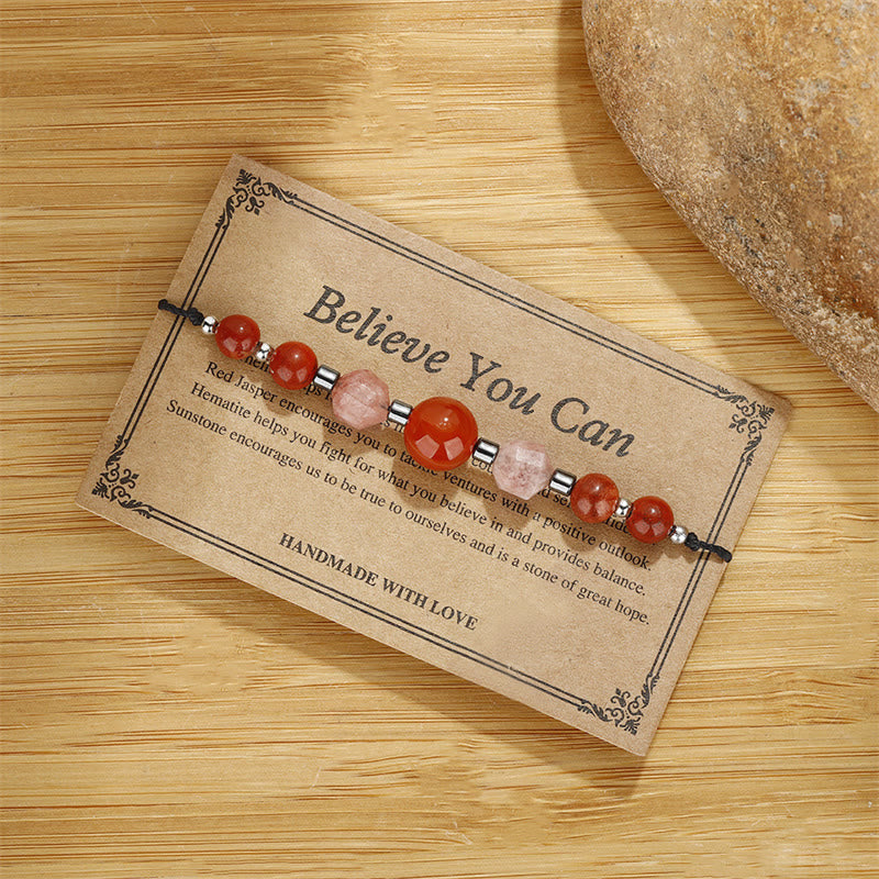 Wear FengShui Believe You Can Carnelian Red Jasper Hematite Sun Stone Positive Bracelet