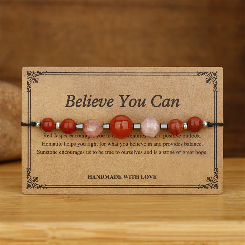 Wear FengShui Believe You Can Carnelian Red Jasper Hematite Sun Stone Positive Bracelet
