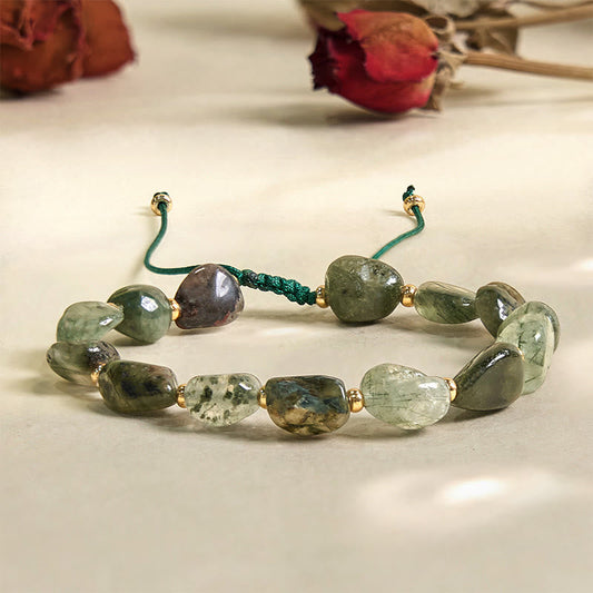 Wear FengShui Green Rutilated Quartz Braid String Protection Bracelet