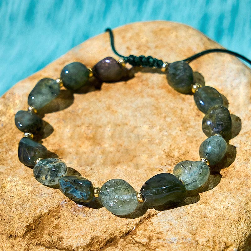 Wear FengShui Green Rutilated Quartz Braid String Protection Bracelet
