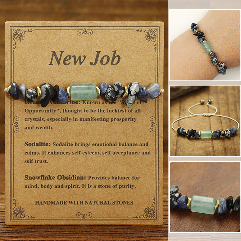Wear FengShui New Job Green Aventurine Sodalite Snowflake Obsidian Energy Bracelet