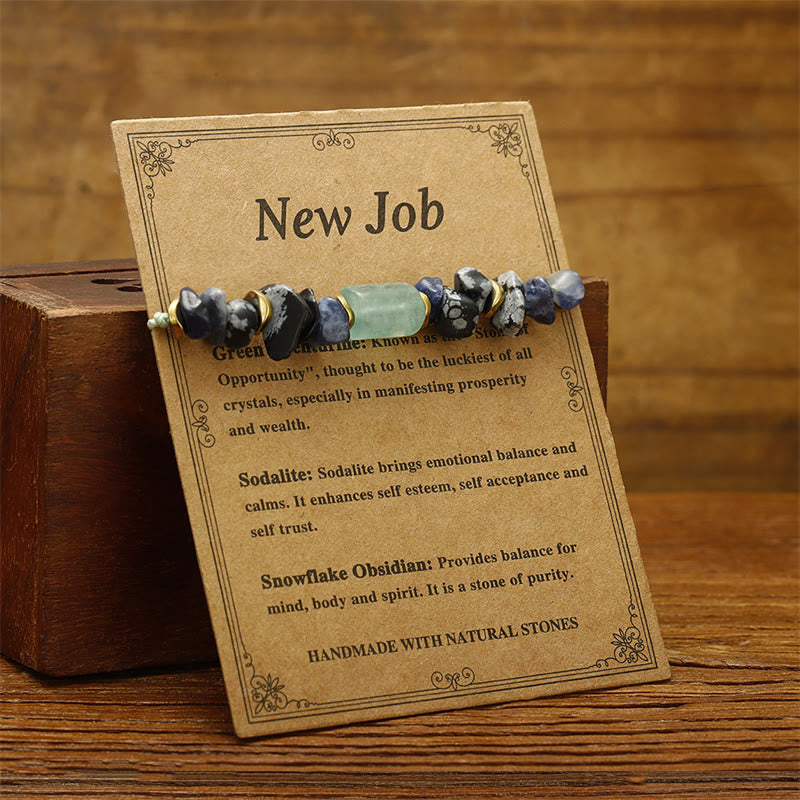 Wear FengShui New Job Green Aventurine Sodalite Snowflake Obsidian Energy Bracelet
