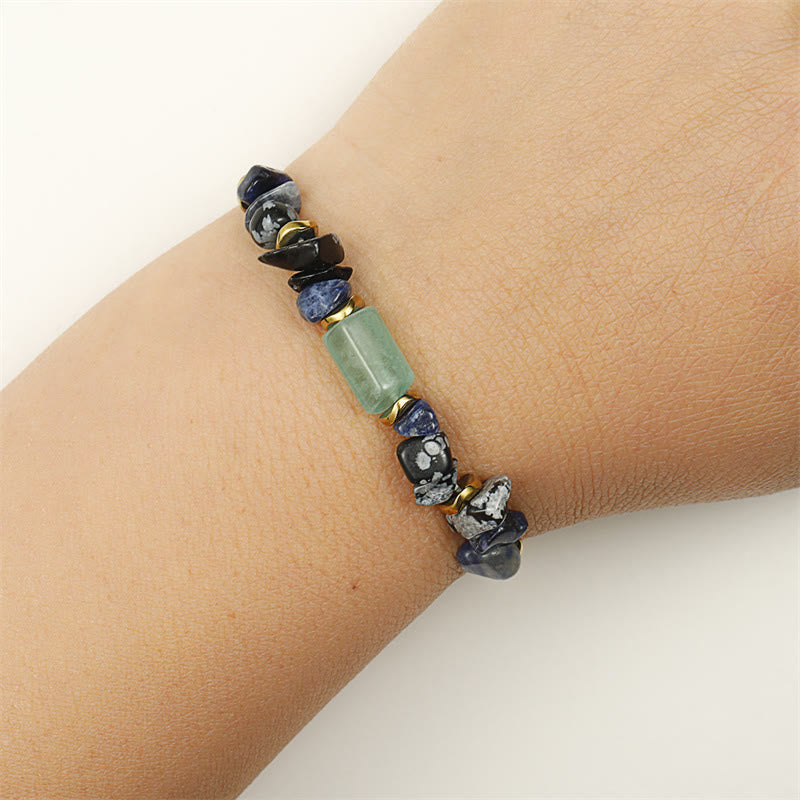 Wear FengShui New Job Green Aventurine Sodalite Snowflake Obsidian Energy Bracelet