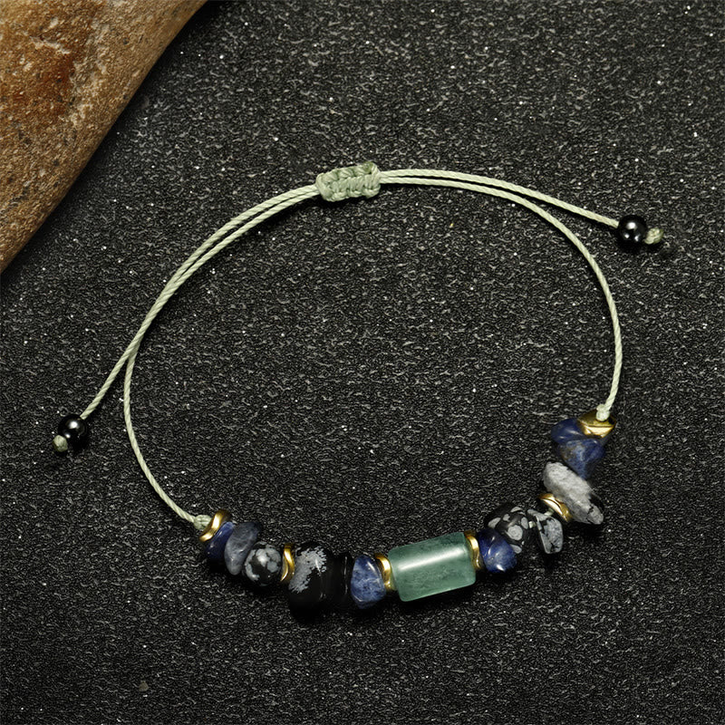 Wear FengShui New Job Green Aventurine Sodalite Snowflake Obsidian Energy Bracelet