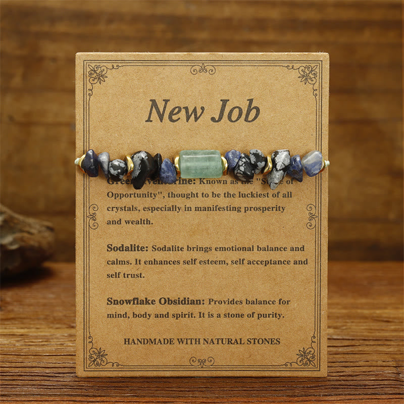 Wear FengShui New Job Green Aventurine Sodalite Snowflake Obsidian Energy Bracelet