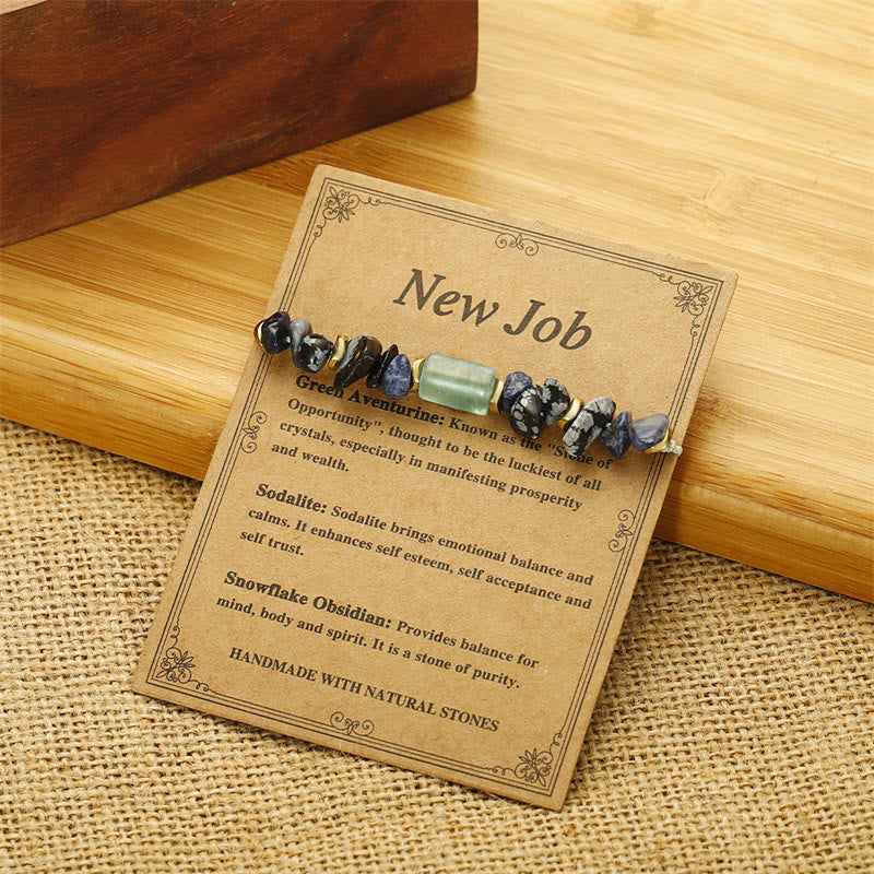 Wear FengShui New Job Green Aventurine Sodalite Snowflake Obsidian Energy Bracelet