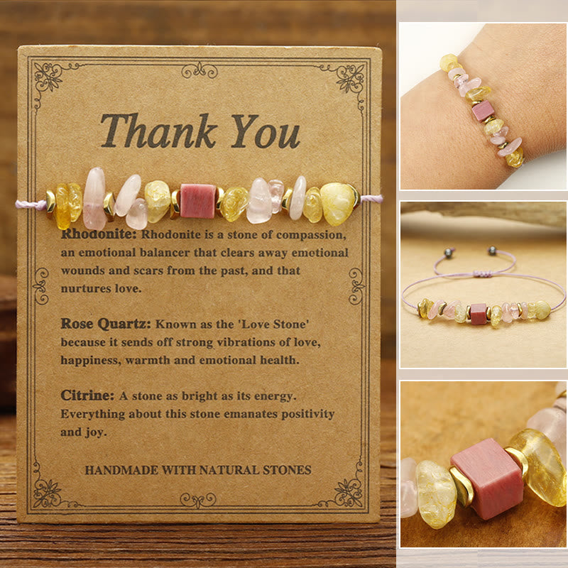 Wear FengShui Thank You Rose Quartz Citrine Rhodonite Passionate Bracelet