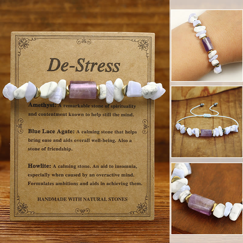 Wear FengShui De-Stress Amethyst Blue Lace Agate Howlite Healing Bracelet