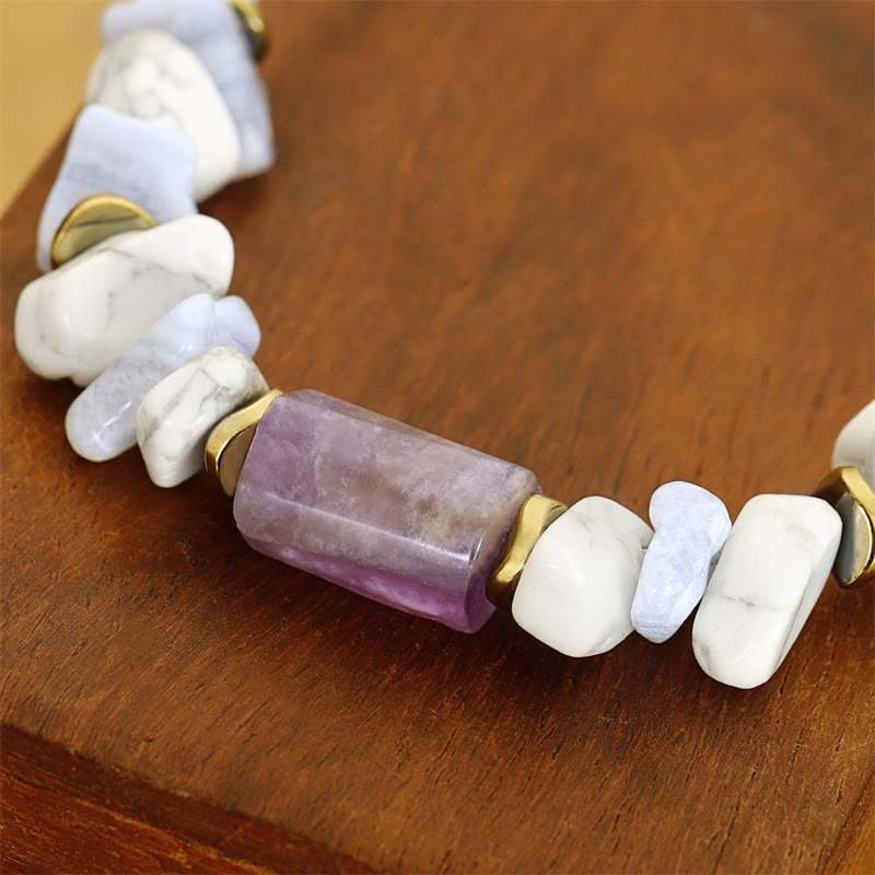 Wear FengShui De-Stress Amethyst Blue Lace Agate Howlite Healing Bracelet