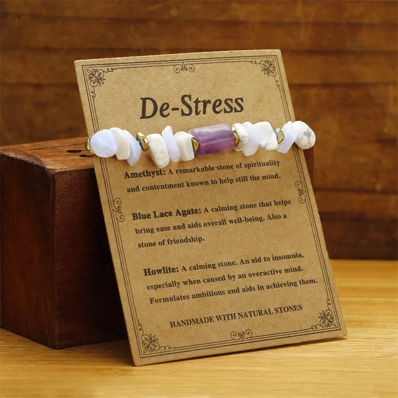 Wear FengShui De-Stress Amethyst Blue Lace Agate Howlite Healing Bracelet