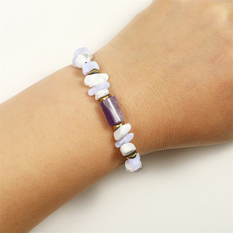 Wear FengShui De-Stress Amethyst Blue Lace Agate Howlite Healing Bracelet