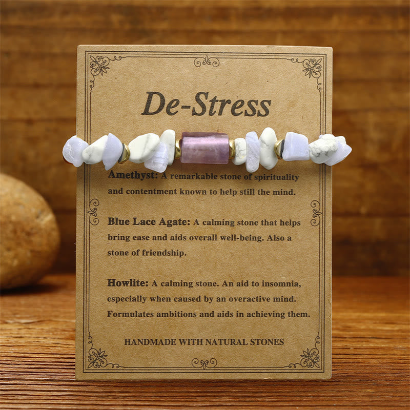 Wear FengShui De-Stress Amethyst Blue Lace Agate Howlite Healing Bracelet
