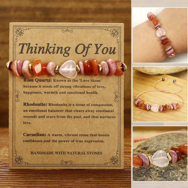 Wear FengShui Thinking Of You Rose Quartz Rhodonite Carnelian Relationships Bracelet