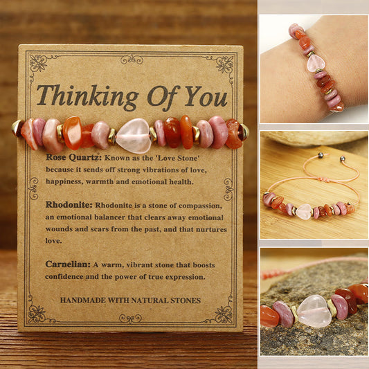 Wear FengShui Thinking Of You Rose Quartz Rhodonite Carnelian Relationships Bracelet