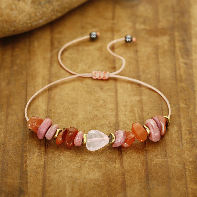 Wear FengShui Thinking Of You Rose Quartz Rhodonite Carnelian Relationships Bracelet