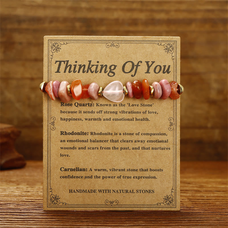 Wear FengShui Thinking Of You Rose Quartz Rhodonite Carnelian Relationships Bracelet