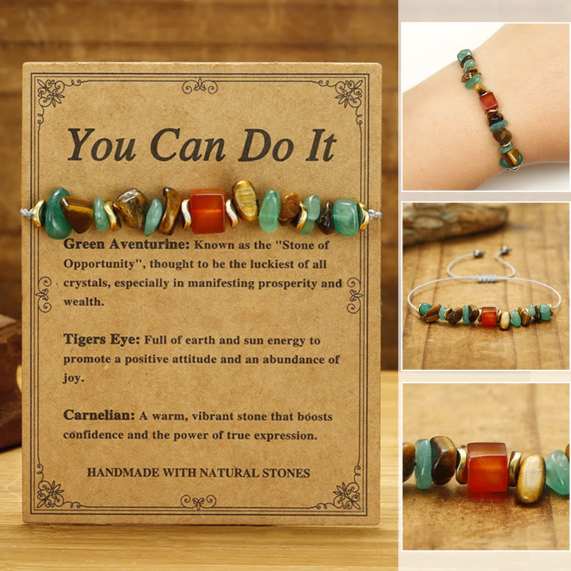 Wear FengShui You Can Do It Green Aventurine Tiger Eye Carnelian Luck Bracelet