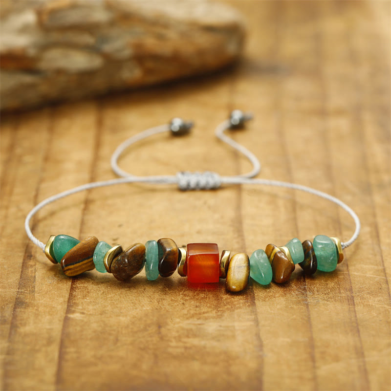 Wear FengShui You Can Do It Green Aventurine Tiger Eye Carnelian Luck Bracelet