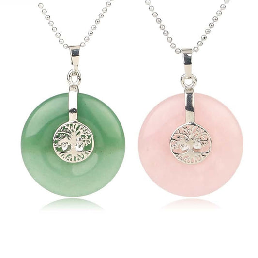 Wear FengShui Various Crystal Rose Quartz Green Aventurine Amethyst The Tree of Life Kindness Necklace Pendant