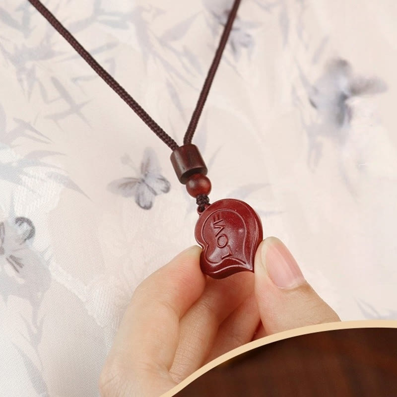 Wear FengShui 2Pcs LOVE YOU Natural Cinnabar Love Heart String Blessing Couple Necklace Pendant