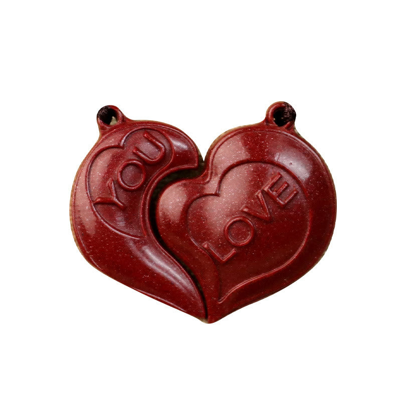 Wear FengShui 2Pcs LOVE YOU Natural Cinnabar Love Heart String Blessing Couple Necklace Pendant