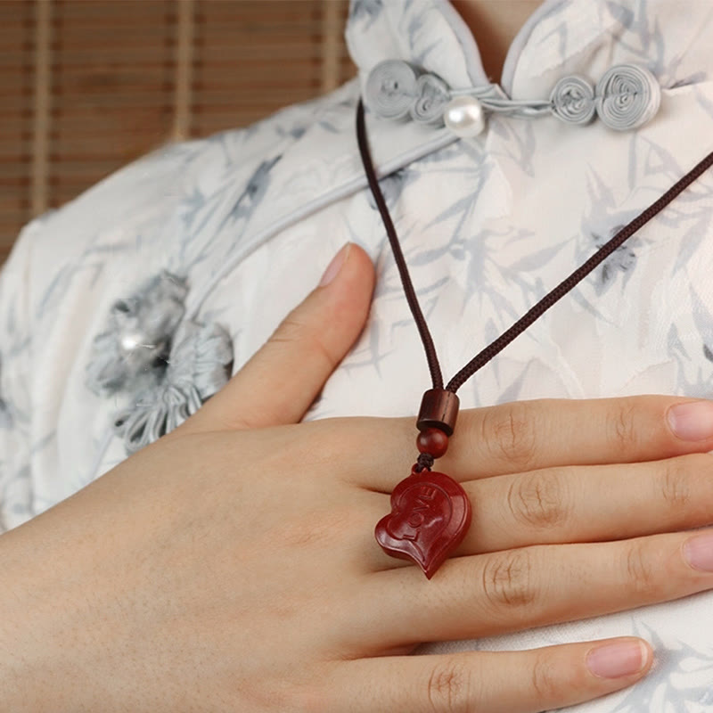 Wear FengShui 2Pcs LOVE YOU Natural Cinnabar Love Heart String Blessing Couple Necklace Pendant