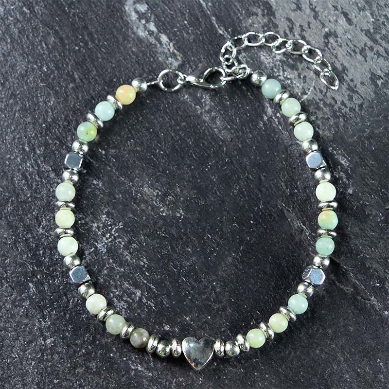 Wear FengShui Natural Stone Amazonite Amethyst Lazurite Rose Quartz Heart Positive Balance Bracelet